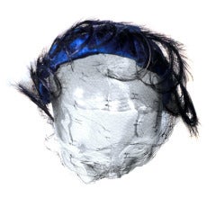 1950s Royal Blue Satin and Feather Cocktail Hat w/ Veil