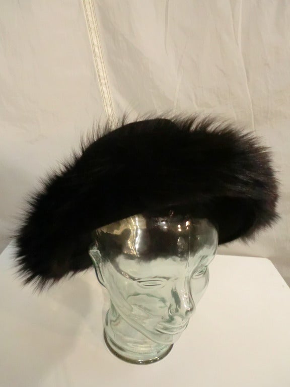 Black 1960s Emme Velvet and Fox Fur Flowerpot Shaped Hat