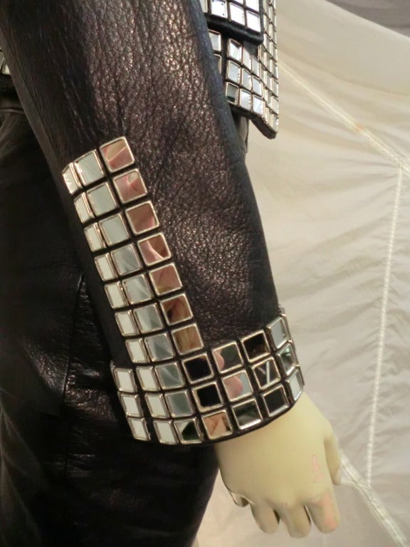 Women's Moschino Leather Skirt Suit w/ Mirror Embellishment