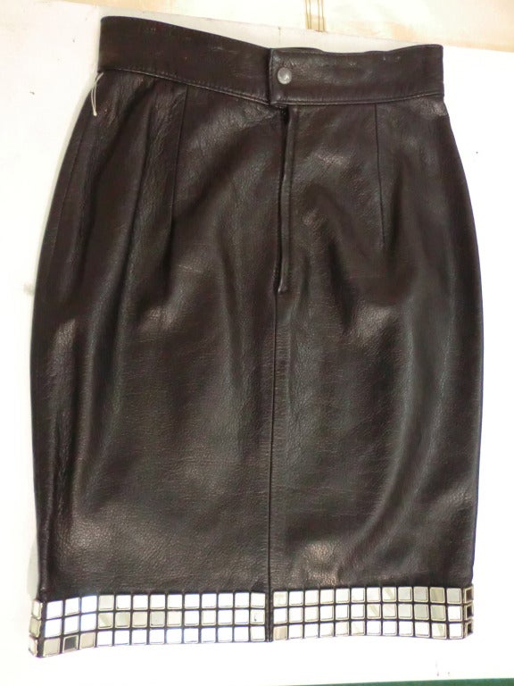 Moschino Leather Skirt Suit w/ Mirror Embellishment 2