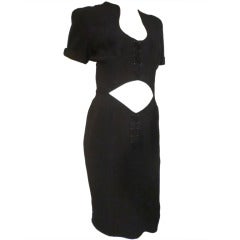 1980s Thierry Mugler Black Lace-up Cocktail Dress w/ Midriff Cutout 4