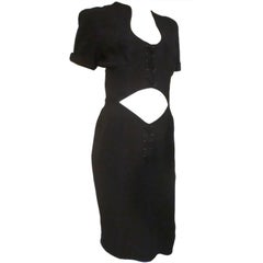 1980s Thierry Mugler Black Lace-up Cocktail Dress w/ Midriff Cutout