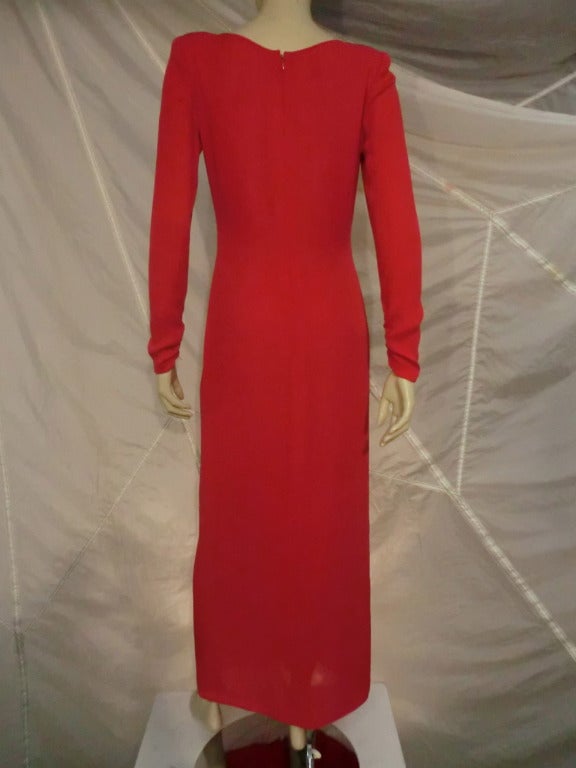 1980s Galanos Red Crepe Gown with Dramatic Slit In Excellent Condition In Gresham, OR