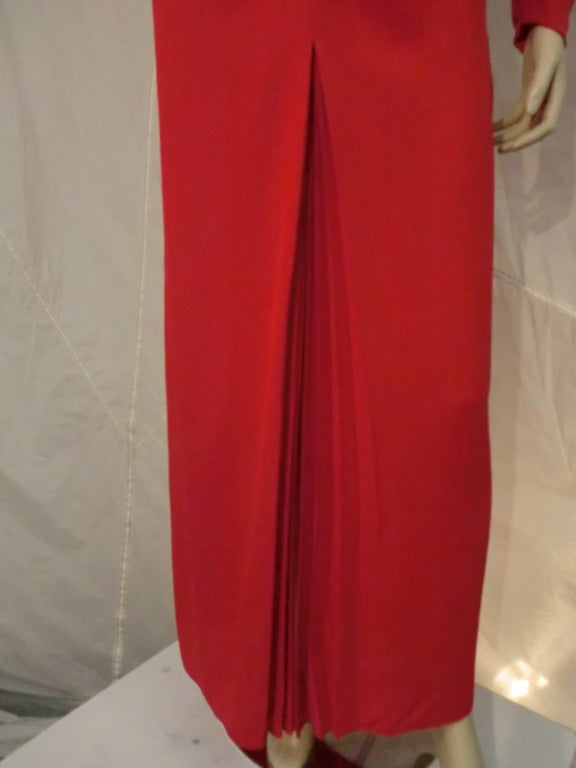 1980s Galanos Red Crepe Gown with Dramatic Slit 1