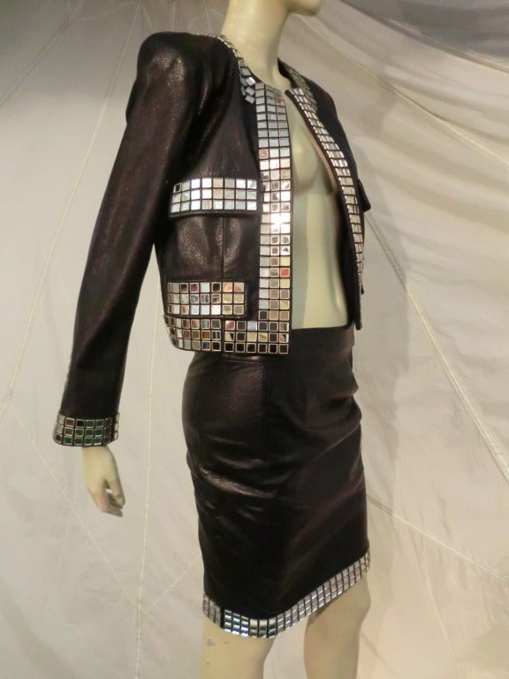 Moschino Leather Skirt Suit w/ Mirror Embellishment 4