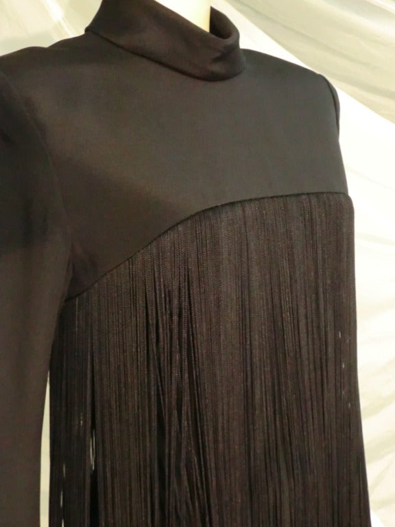 Women's 1970s Travilla Black Crepe Fringed Cocktail Dress