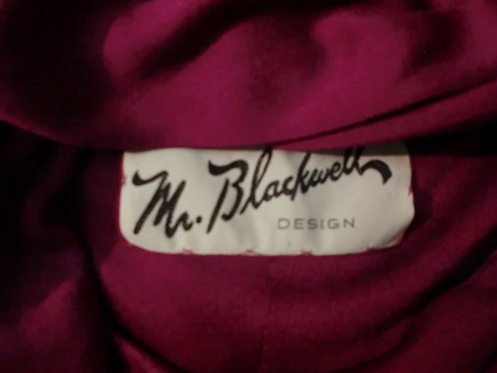 1970s Mr. Blackwell Magenta Rayon Jersey Disco Dress w/ Rhinestone Wrap 3