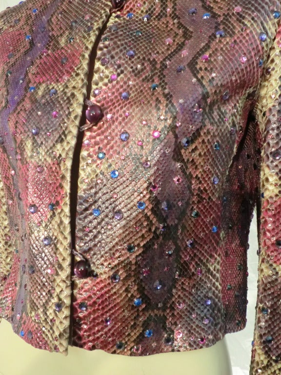 Women's 1980s Bill Blass Painted and Rhinestone Embellished Snakeskin Jacket