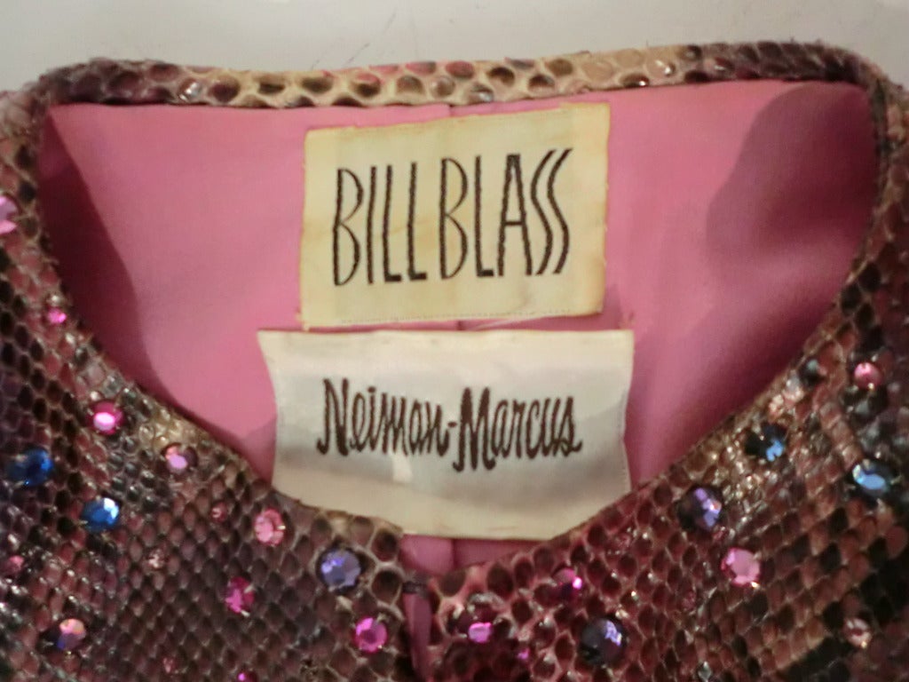 1980s Bill Blass Painted and Rhinestone Embellished Snakeskin Jacket 3