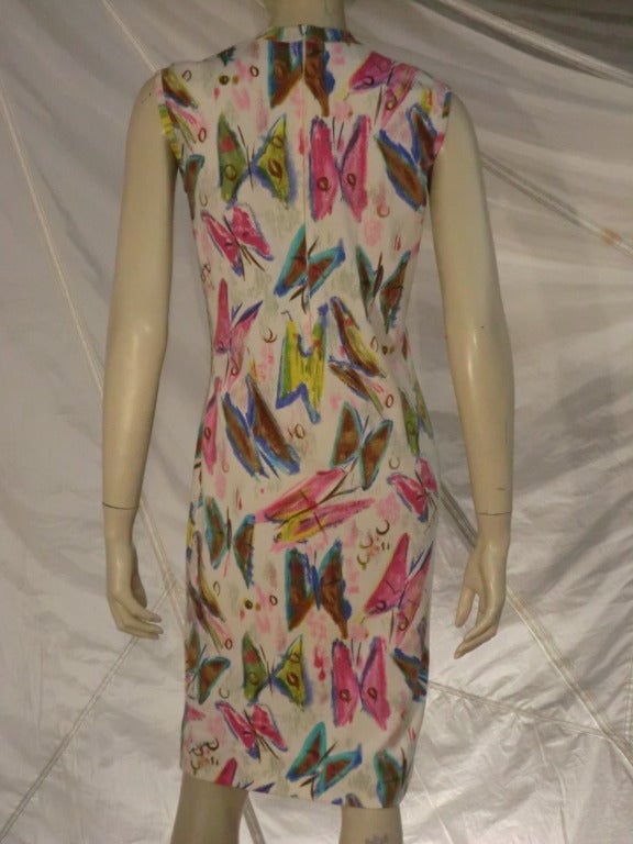 1960s Goldworm Wool Jersey Butterfly Printed Shift Dress In Excellent Condition In Gresham, OR