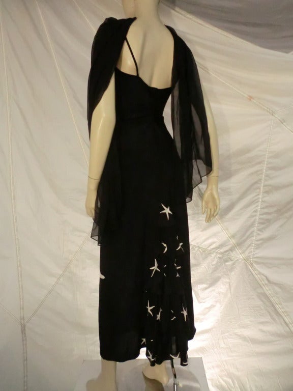 1990s James Galanos Crepe Gown w/ Star Fish Print In Excellent Condition In Gresham, OR