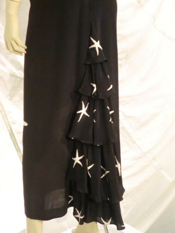 1990s James Galanos Crepe Gown w/ Star Fish Print 2