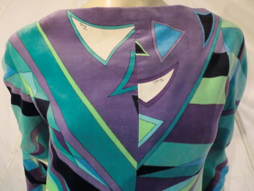 Women's 1960s Emilio Pucci Velveteen Maxi Dress in Turquoise and Geometrics