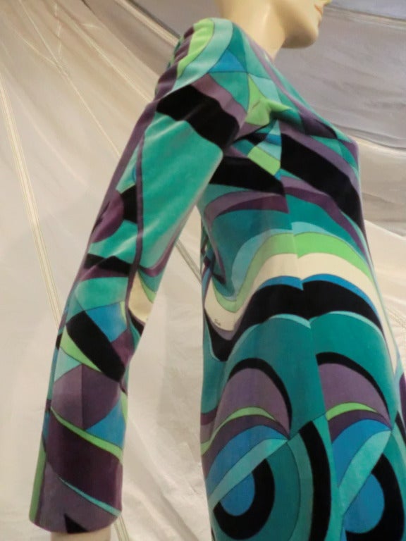 1960s Emilio Pucci Velveteen Maxi Dress in Turquoise and Geometrics 1
