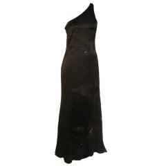 1990s New With Tags Valentino Silk Jaguar Jacquard Gown w/ Train and Rhinestones