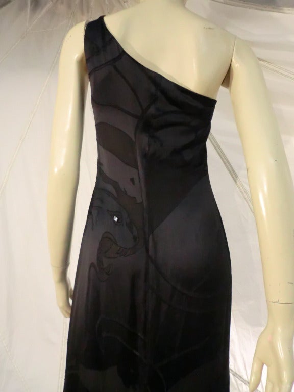 Women's 1990s New With Tags Valentino Silk Jaguar Jacquard Gown w/ Train and Rhinestones