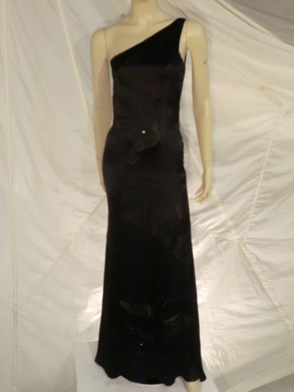 1990s New With Tags Valentino Silk Jaguar Jacquard Gown w/ Train and Rhinestones 2