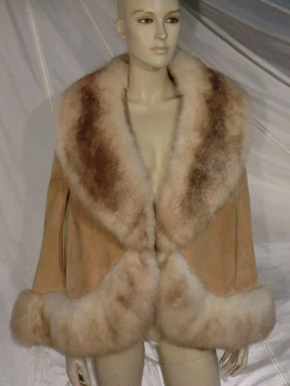 1960s Mod Suede and Fox Fur Cape