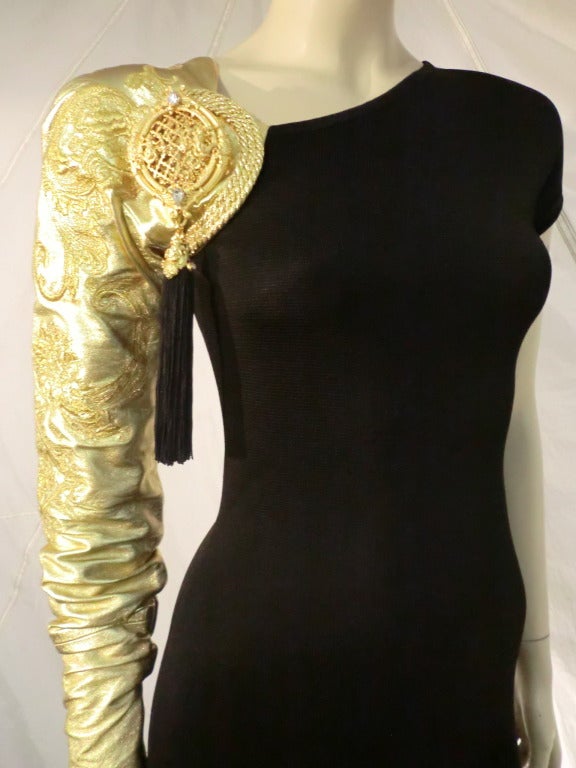 Women's Gianfranco Ferre 1980s Asymmetrical Gold Sleeved Gown