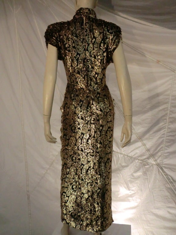 1980s Vicky Tiel Metallic Velvet Draped Gown In Excellent Condition In Gresham, OR