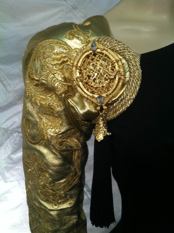 Gianfranco Ferre 1980er Asymmetrisches Kleid mit goldenen Ärmeln 5