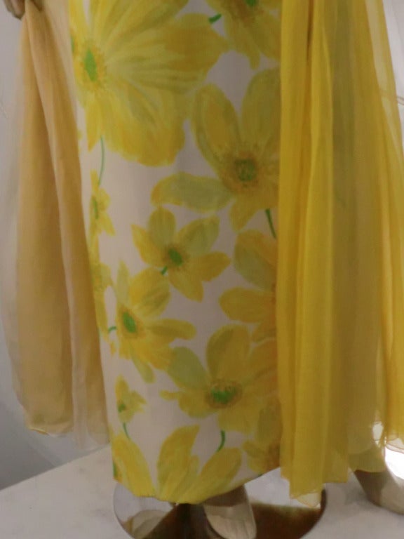 1960s James Galanos for Amelia Gray Daisy Print Column Gown w/ Silk Duster 1