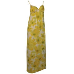 1960s James Galanos for Amelia Gray Daisy Print Column Gown w/ Silk Duster