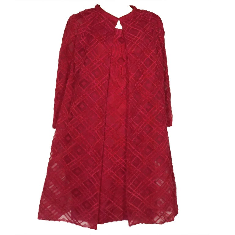 1960s TwoPiece Cocktail Dress and Coat in Hot Pink For Sale at 1stDibs