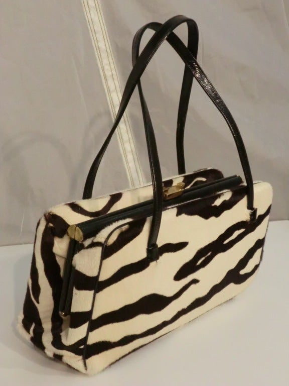 Women's 1960s Morris Moskowitz Zebra Stenciled Calfskin Structured Handbag