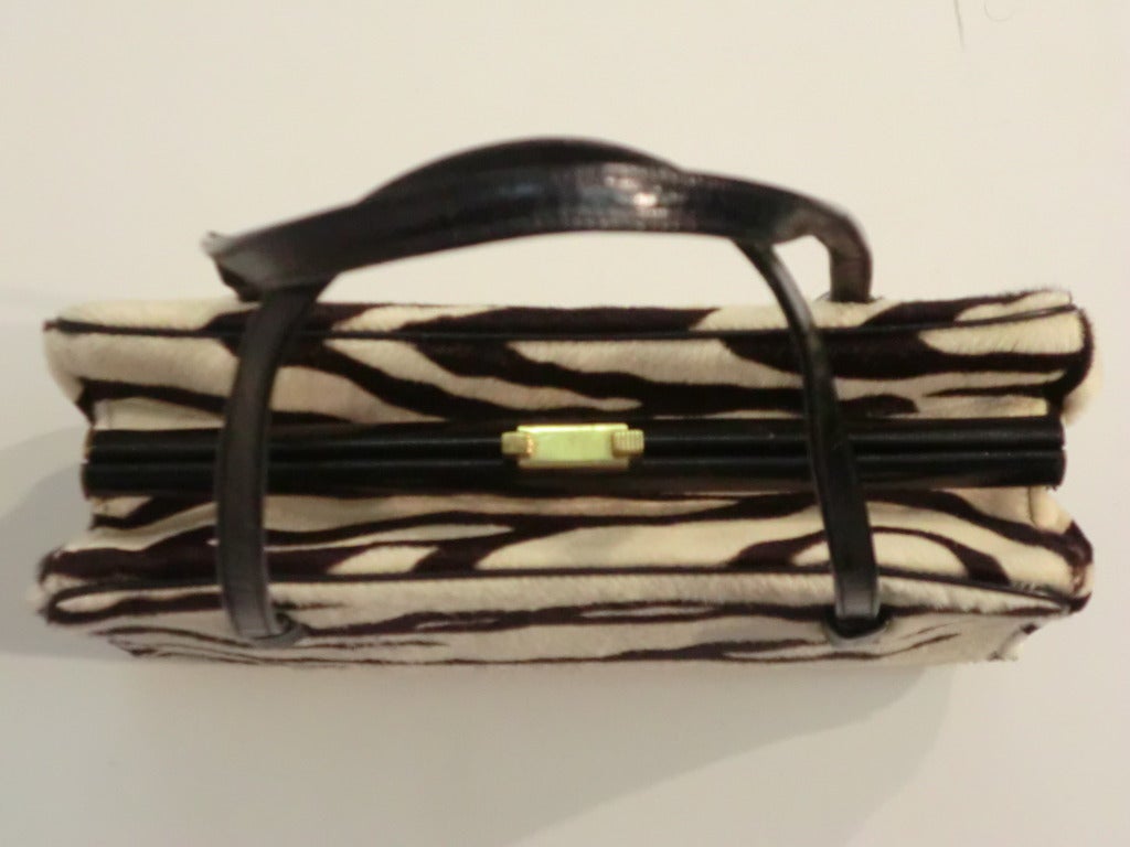1960s Morris Moskowitz Zebra Stenciled Calfskin Structured Handbag 1