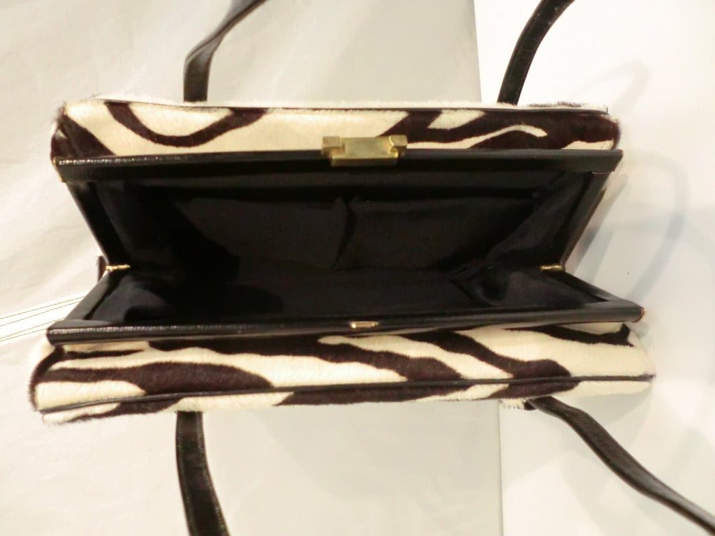 1960s Morris Moskowitz Zebra Stenciled Calfskin Structured Handbag 2