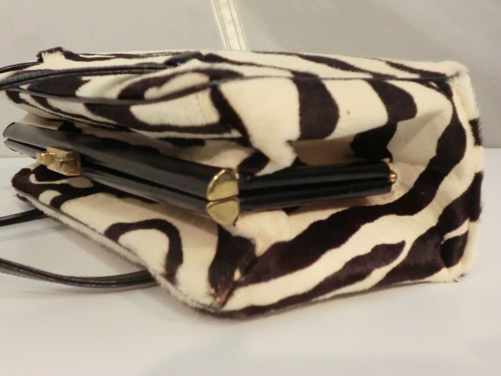 1960s Morris Moskowitz Zebra Stenciled Calfskin Structured Handbag 3