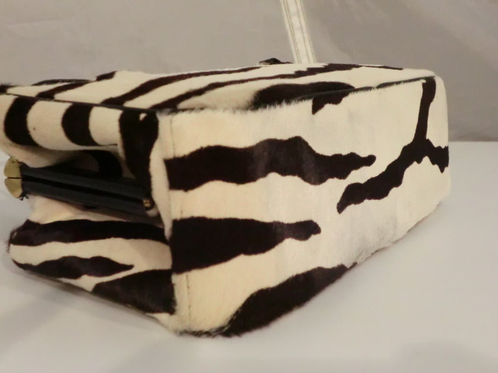 1960s Morris Moskowitz Zebra Stenciled Calfskin Structured Handbag 4