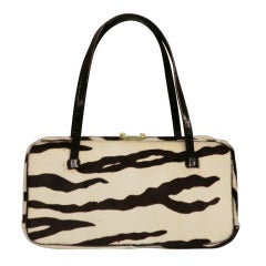 1960s Morris Moskowitz Zebra Stenciled Calfskin Structured Handbag