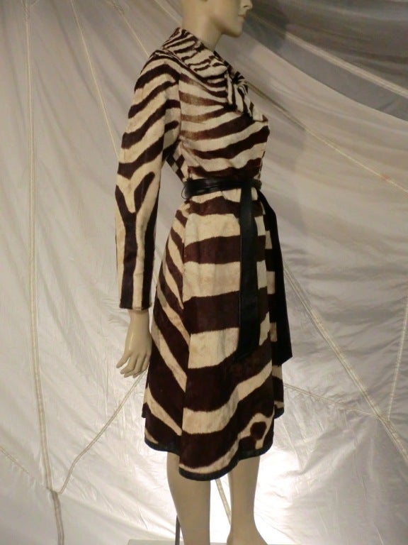 1960s Edward Loewell Zebra Hide Mod Trench Coat w/ Leather Belt and ...