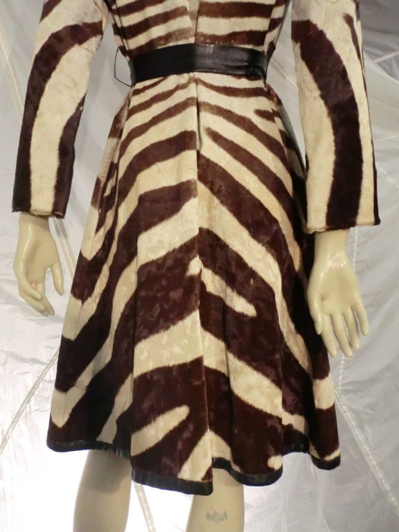 1960s Edward Loewell Zebra Hide Mod Trench Coat w/ Leather Belt and Trim 1