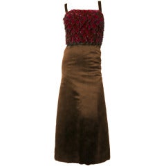 1957 James Galanos Satin and Velvet "Petal" Bodice Beaded Gown 6