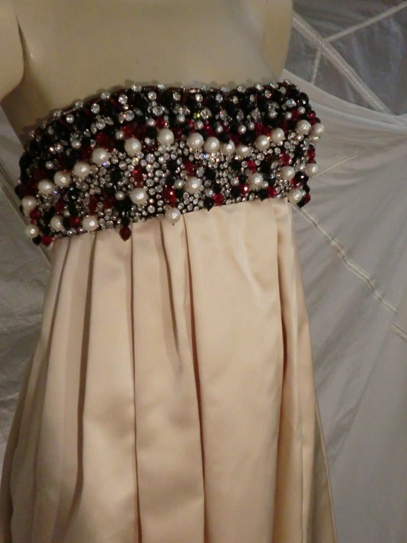 Brown 1968 George Halley Couture Strapless Bandeau Gown with Heavily Beaded Bodice