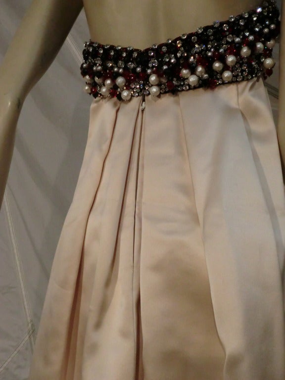 Women's 1968 George Halley Couture Strapless Bandeau Gown with Heavily Beaded Bodice