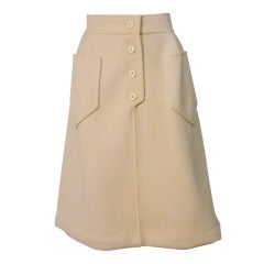 Retro 1970s Valentino Cream Wool Tailored A-Line Skirt w/ Pockets