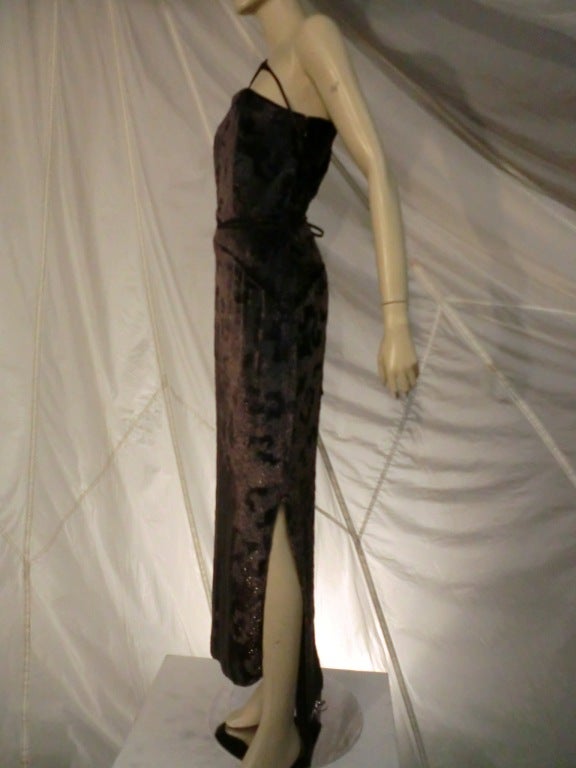 Geoffrey Beene Panne Velvet Asymmetrical Gown w/ Quilted Harness 4