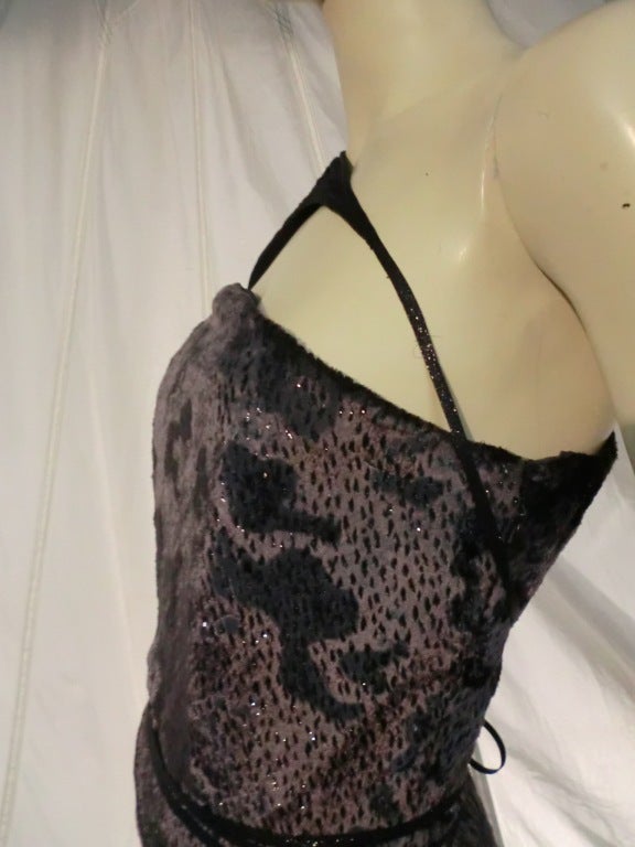 Women's Geoffrey Beene Panne Velvet Asymmetrical Gown w/ Quilted Harness