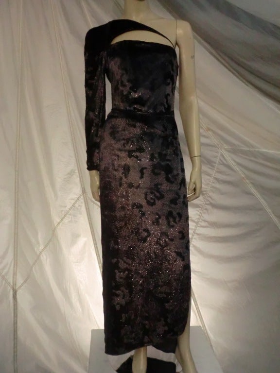 Geoffrey Beene Panne Velvet Asymmetrical Gown w/ Quilted Harness 1