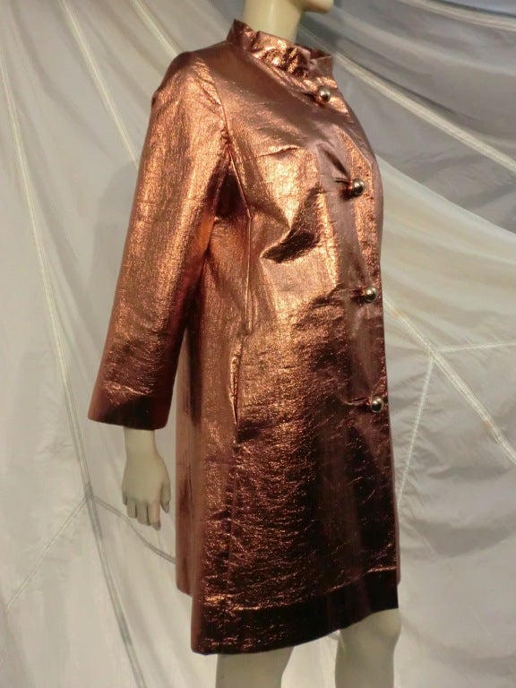 1960s Saks Fifth Avenue Mod Copper Metallic Raincoat In Excellent Condition In Gresham, OR