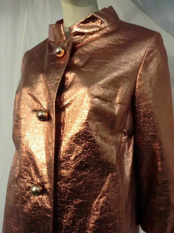 Women's 1960s Saks Fifth Avenue Mod Copper Metallic Raincoat