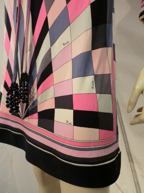 1960s Emilio Pucci Silk Jersey Op-Art Print Mini Dress w/ Belt 2