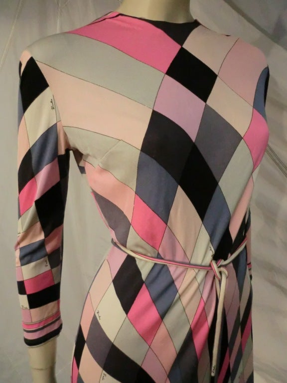 1960s Emilio Pucci Silk Jersey Op-Art Print Mini Dress w/ Belt 5