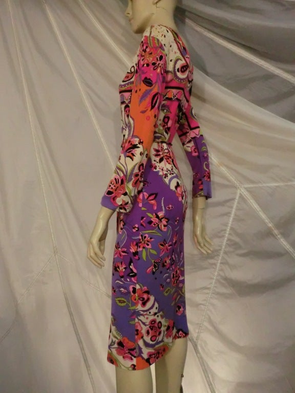 Women's 1960s Emilio Pucci Silk Jersey Psychedelic Print Dress in Pink, Purple and Black