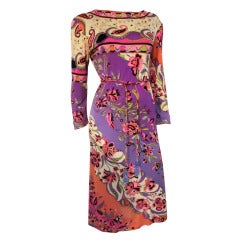 Vintage 1960s Emilio Pucci Silk Jersey Psychedelic Print Dress in Pink, Purple and Black