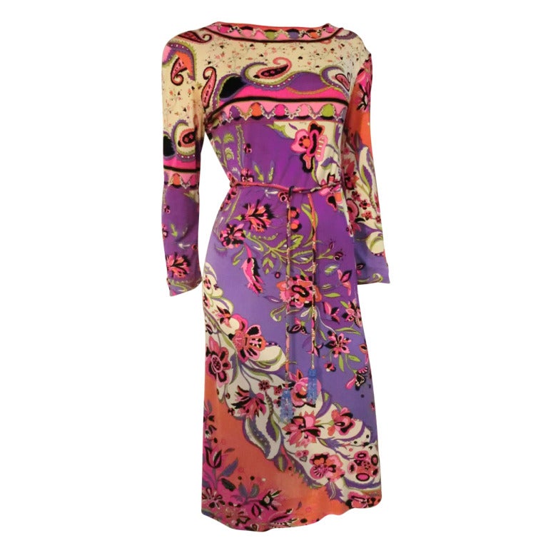 1960s Emilio Pucci Silk Jersey Psychedelic Print Dress in Pink, Purple and Black